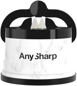 AnySharp – EDITIONS – Hands Free Knife Sharpener - Easy to Use Sharpening Tool w/PowerGrip Suction Base and 20-Degree Pre-set Angle - For All Knives: Chef’s, Serrated, Hardened Steel - White Marble