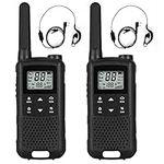 F22 Walkie Talkie Long Range Rechargeable 22 Channels FRS Hands-Free Two Way Radio with Headsets, USB Charger (1 Pair)