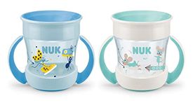 NUK Mini Magic Cup Sippy Cup , 360° Anti-Spill Rim , 6+ Months , Easy Grip Handles , BPA-Free , 160 ml , Blue & Turquoise , 2 Count