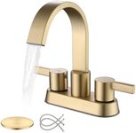 Senhozi Bathroom Sink Faucet 3 Hole Brushed Gold, 2 Handle 4 Inch Centerset Stainless Steel Bathroom Faucet with Pop up Drain and 2 Supply Lines, Waterfall Faucet Modern Faucet Bathroom, SE-0048-BG
