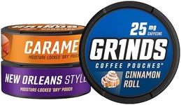 Grinds Coffee Pouches | New 3 Can Sampler | Caramel, New Orleans, Cinnamon Roll | 1 Pouch eq. 1/4 Cup of Coffee (New 3 Can Sampler Pack)