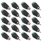 FULARR 20Pcs Professional RCA Connector Kit, 10 Pairs RCA Male Plug & Female Socket to AV Screw Terminal Block Audio Video Connector Adapter, for CCTV Security Camera System