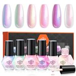 Modelones Nail Polish Set-6 Colors Pearl Aurora Iridescent Shimmer White Pink Purple Nail Polish Quick Dry Nail Polish Finger Nail Polish Bulk Manicure Diy Nail Art Salon Home