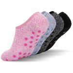 Mayoii 4PCS Slipper Socks Women UK 4-7 Slipper Socks Polyester Bed Socks for Indoor (UK, Alpha, One Size, Regular, Regular, Black, Dark Grey, Light Blue and Light Pink)