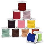Curtzy 12 Pack Faux Suede Cord - Each Spool is 3mm Thick and 3 Meters/3.3 Yards Long - Colourful Flat Lace Cord Rolls - Leather String for Jewellery Making, Bracelets, Necklaces, Beading, Crafts