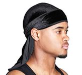 Snatched Flames Velvet Du-Rag-Premium Quality-Wave Cap Long Straps, Black, Large