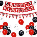 Cheereveal Football Birthday Decorations Red and White, Red Football Happy Birthday Banner, Football Bunting Banner, Soccer Foil Balloons for Boys Football Fans Birthday, Sports Theme Party Supplies