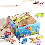 The Wooden Toy Factory - Magnetic Fishing Game - (*BONUS*: Includes Storage Bag For Fish And Rods) - Educational Toddler Activity Toy for 1 2 3 4 Year Olds