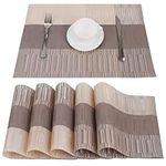 Belle Vous 6 Pack of Khaki & Brown Placemats - PVC Non-Slip, Tear-Resistant & Washable Place Mats - Easy To Clean, Heat Resistant & Waterproof Table Mats for Kitchen, Dining Table, Restaurant & Hotel