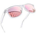 Joopin Trendy Polarized Sunglasses for Women Men, UV Protection Driving Sun Glasses Fashion Square Frame Womens Sunglasses (Pink Mirrored Lens/Clear Frame)