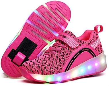 Qneic Roller Skate Shoes LED Light Up Wheely Shoes Roller Shoes for Boys Girls Kids Wheeled Sneaker Shoes (11.5 Little Kid / EU28 ;Pink)