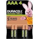 Duracell AAA Rechargeable Batteries (Pack of 4), 750 mAh NiMH, 1000 cycles, pre-charged, Long Lasting Power (Packing May Vary)