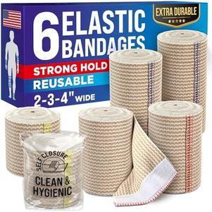 High-Performance Elastic Bandage Wrap - 6 Pack (2x2in, 2x3in, 2x4in) - Self-Closing Strong Compression Bandage Wrap for Feet, Ankles, Wrists, and Knees
