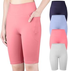 BIG ELEPHANT 4 Packs Girls' Athletic Bike Shorts, Dance Yoga Running Soccer Kids Compression Shorts with Pockets