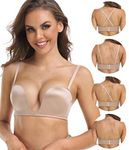 DotVol Push Up Convertible Strapless Bra for Women Underwire Deep U Plunge Padded(Beige,36B)