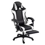 Gaming Chair Ergonomic Computer Chair Office Chair Desk Swivel Chair Adjustable Reclining Footrest Cushion Black/White New!