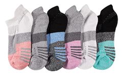 Sof Sole Women’s Bamboo Cushioned Performance No-Show Athletic Sock with Heel Tab, Multi-Pack (6-pair), Pink, White, Grey, Blue, Black, Aqua, One Size