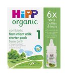 HiPP Organic 1 First Infant Baby Milk Ready to feed liquid formula starter pack, From birth (6 x 90ml bottles)