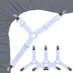 Bed Sheet Holders Straps Fasteners - 4 Pcs Triangle Sheet Fasteners Fitted Flat Sheet Corner Holder Elastic Adjustable Bed Band Sheet Holders Clip Suspenders Grippers White