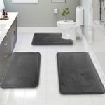 Clara Clark 3 Piece Bathroom Rugs Bath Mat Set, Velvet Memory Foam Bath Mats for Bathroom - Non-Slip, PVC Backing Bath Rugs, Washable Bathroom Rug Mats - Dries Quickly, Grey Bathroom Rug Set