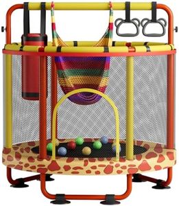 ZCMHAXJ 55" Trampoline for Kids with Enclosure, 440lbs Capacity Indoor & Outdoor Toddler Trampoline with Adjustable Gymnastics Bar & Toys, for Boys & Girls (Giraffe)