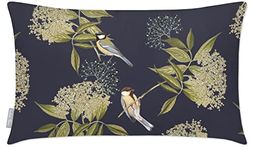 Izabela Peters Outdoor Cushions Waterproof, 50 x 30 cm, Filled Outdoor Cushion, Bird on Elderflower - Graphite, Garden Furniture Cushions, Outdoor Seat Cushions, Garden Chair Cushions