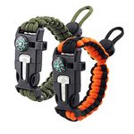 ZHIYE Survival Paracord Bracelet Flint Fire Starter Scraper Compass Wilderness Survival Whistle Adjustable Wristband 2Pack Armygreen&BlackOrange