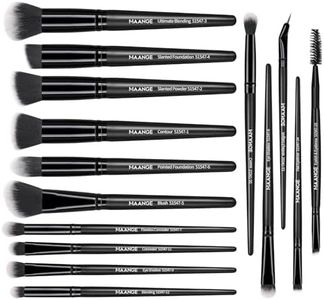 15 Pcs Makeup Brushes Set, MAANGE Makeup Brushes Premium Synthetic Foundation Powder Concealers Blush Eye Shadows Brushes Set, Black