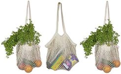 Cotton Mesh Grocery Bags - Reusable Grocery Net Bags - 100% Cotton Mesh Tote Shopping Bags - French Market Bags - Premium Cotton String Bags for Farmers Market, Produce, Grocery or Beach Trip (3 Bags)