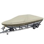 Explore Land Trailerable Waterproof Boat Cover Fits 14'-16'Long Beam Width up to 76" V-Hull Tri-Hull Runabout Fishing Ski Pro-Style Bass Boats (Light Tan)