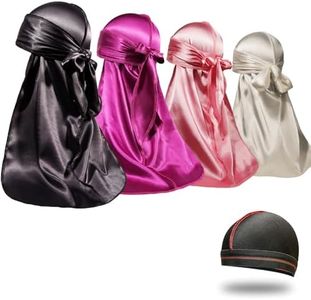 4PCS Silky Durags for Men Women 360 Waves with 1 Wave Cap, Silky Satin Durag Extra Long Tails