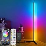 Corner Floor Lamp, CRAZYART RGB LED Corner Light and 24 Keys Remote Music Sync Smart Color Changing Light Modern Standing Mood Lamp for Bedroom Gaming Room Party Decoration(61 Inches)