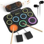 Ryhmo Electronic Drum Set, 9 Pads Electric Drum Pad Roll Up Drum Pad, Built-in Speaker Drum Pedals and Sticks, kid drum set with Headphone Included Birthday Holiday Christmas Gift for kids