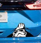 PRO CUT GRAPHICS - 1 x Stormtrooper Peeking - Car Glass Window Bumper Vinyl Stickers Bike Van Drift JDM Camper 4x4 (Printed Sticker))