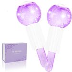 Ice Globes for Face, AISEELY 2pcs Ice Roller for Face and Eyes, Facial Ice Globes Mold, Glass Ice Ball Face Massager Skin Care Tools for Muscle Pain and Brighten Tighten Skin, Purple