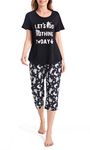 CHUNG Women Cotton Pajamas Set Short Sleeve Top Capri Pants Sleepwear Plus Size (3XL,BlackSloth)