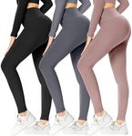 GAYHAY 3 Pack Grey Leggings for Women - Tummy Control High Waisted Yoga Pants for Cycling Workout