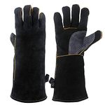 Kim Yuan Extreme Heat & Fire Resistant Gloves Leather with Kevlar Stitching,Perfect for Fireplace, Stove, Oven, Grill, Welding, BBQ, Mig, Pot Holder, Animal Handling, Black-Grey 14in/35cm 1 Pair