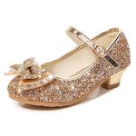 M MUNCASO Mary Jane Princess Shoes with Shiny Bow,Glitter Girls Party Shoes, Flower Girl Shoes for banquets, Weddings, Birthday Parties,Cosplay Party Gold