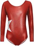 Zaclotre Girls Sparkling Stars Gymnastics Long Sleeve Leotards for Patriotic USA Kids