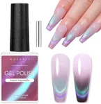 Makartt Holographic Cat Eye Gel Nail Polish with Magnet Stick 9D Glitter Nail Gel Soak Off Double Flashes Effect Dopamine Gel Nail Polish Manicure Home DIY Gift(Aqua Aquarelle)