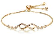 Nilu's Collection Infinity Shape Cubic Zirconia Diamond Bracelet for Women & Girls, Jewelry for Gift, Adjustable Charm Bracelet (Gold)