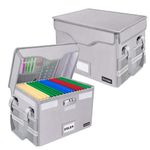 DocSafe File Box Fireproof Document Box with Lock,File Storage Organizer Box with Insert Pockets,Collapsible Portable Filing Box Home Office File Cabinet with Handle for Hanging Folder,Silver,2 Pack