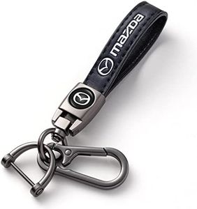 Car Key Ring for Car Key Fob,Leather Car Key Chain Replacement with Logo Compatible with Mazda M2 M3 M5 M6 MX5 RX7 RX8 A8 CX9 MX6 R3 CX-5 CX-7 CX-8,Car Key Fob Key Strap Key Holder,Unisex Black