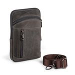 Hengwin Leather Cell Phone Pouch fits for iPhone 15 14 Plus 11 Pro Max XR Samsung Galaxy A14 A54 S23+ Note 20 Ultra 9 8 Shoulder Holster Crossbody Case with Belt Clip Messenger Bag Waist Purse (Grey)