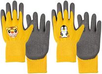 2 Pairs Kids Garden Gloves Yard Working Gloves with Foam Rubber Polyester Safety Garden Gloves Thorn Proof Cut Resistant Anti Bite Toddler Yellow Labor Protection Gloves for Girls Boys Under Age 5