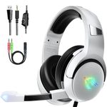 YINSAN Gaming Headset for PS4 PS5 Xbox Series X|S Xbox One Nintendo Switch PC, Over Ear Wired Gaming Headphones with Stereo Surround Sound RGB Light Noise Cancelling Mic Flip-to-Mute Button, White