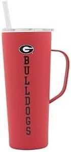 Decorvo NCAA 20 oz. Stainless Steel Tumbler with Handle - Officially Licensed Double Walled Insulated Roadie with Slide Lid and Straw (Georgia - Red)