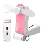 Schallen Handheld Mini Fan Portable Folding Pocket Fan USB Rechargeable Electric Charging Desk Fan Small Travel Fans for Home, Office, Travel, Camping (White and Pink)