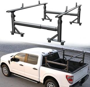TRUMGETA Adjustable Aluminum Truck Ladder Rack with Side Bar Fit for F150 Silverado Ram Sierra, Clamp-On No Drill Installation, Heavy Duty 900 LBS Capacity, Truck Bed Rack for Ladders, Kayaks, Bikes